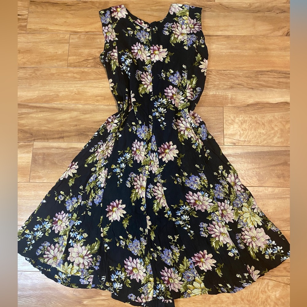 Vintage lotus Floral Black Sun Dress